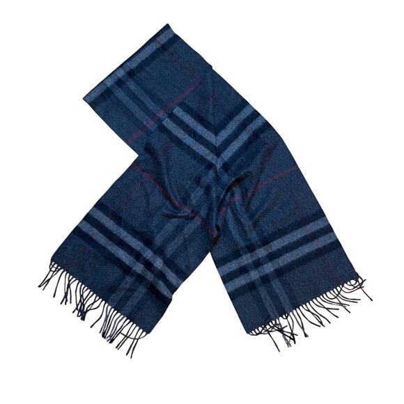 Burberry 100% Cashmere Gray & Red Plaid Fringed Scarf Scotland - Picture 4 of 6